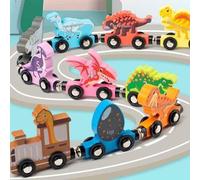 Wooden Dinosaur Magnetic Train Set, Toddler Learning Toy, 10 Pieces, Ages 2 and Up