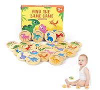 Wooden Dinosaur Matching Game - Interactive Memory Card Puzzle, And Find Pairs | Educational Stacking Toy For Children Preschoolers Family Party Concentration Training Activity Birthda
