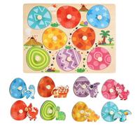 Wooden Dinosaur Puzzle Board, Shape Matching Learning Dinosaur Egg Pieces, Sensory Developmental, Perfect Birthday Christmas Easter for Family