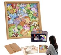 Wooden Dinosaur Puzzle, Coloring Wooden Educational Toys, Animal Jigsaw Puzzles with Photo Frame, Suitable for Kids Boys Girls & Home Travel Bedroom Playroom Classroom Birthday Holiday-Dinosaur