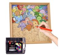 Wooden Dinosaur Puzzle | Family Fun Game - Dinosaur Coloring Puzzle Frame - for Boys Girls Teens Students Preschoolers Birthday New Year Classroom Dining Room
