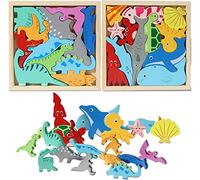 Wooden Stacking Dinosaur Toys for Kids 4-8 Boys - Dinosaur Toys Marine Life Toys for 2 Year Old Boy Stacking Toys Gifts for 3 4 5 Year Old Boys, Montessori Toys for Boys Gifts