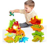 Wooden Dinosaur Toys for 3-5 Year Old Boys Girls, Colorful Stacking Building Blocks, Kids Gifts