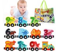 Wooden Dinosaur Train Set toys for 1 2 3 year old boys girls with Numbers 0-10,11 Pieces Magnetic Trains Toy Cars for Toddlers 1-3 with Play Mat and Storage Bag Toddler Toys Kids Train set Boy Gifts
