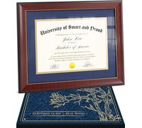 Wooden Diploma, Certificate, Degree Frame,8.5x11 with mat and 11x14 w/o mat graduation document frames, high school or college, diploma or certificate award frame (Blue Mat with golden rim)