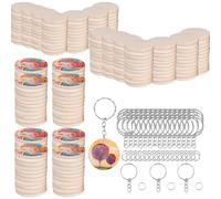 Wooden Discs with Hole, Pack of 200 3.5 cm Wooden Discs Wooden Pendants, 40 mm Thick Wooden Log Discs Round, with 200 Pieces Key Rings for DIY Crafts Painting Wedding Home Decoration