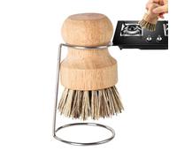 Wooden Dish Brush With Holder - Kitchen Scrub Brush For Pots And Pans | Natural Sisal Bristle Scrubber | Ergonomic Palm Brushes With Drain Rack For Washing Dishes, Sinks, Cast Iron, And Bathroom Tile