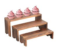 Wooden Display Riser Stand - Wooden Cupcake Stand Holder, Rustic Dessert | Tiered Rectangular Cake Riser for Perfume Jewelry Collectibles Candles Treats Decor Counter Showcase