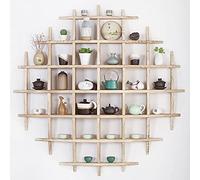 Wooden Display Shelf for Collectibles, Wall-Mounted Storage Rack, Simple Modern Retro Design, 150x150cm Tea Display Cabinet for Home Decor and nization