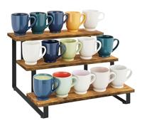 Wooden Display Stand, 3-Tier Products Shelf, 15.75x9.45 inches Portable Foldable, Natural Wood Style, Retail Display Riser for Kitchen, Hosting Events, Market Fair, Farmhouse Decor
