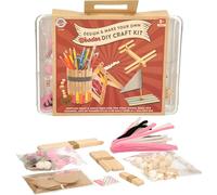 Wooden DIY Craft Kit for Kids 8+, Design & Make Your Own Projects with Templates, Pom Poms, Gems, Craft Sticks in Sealable Box