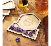 Wooden DND Dice and Coaster, 7pcs Polyhedral Dice, DND Accessories for Game, Role Playing Games Dices, 1 Dragon Coaster, Tabletop Gamers Gifts, Entertainment Accessories, D&D Dice Bundle