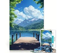 Wooden Dock on The Lake Jigsaw Puzzle 1000 Piece Mental Fun Game No Gap Tight Fitting Design for Family Gatherings (50x75cm)