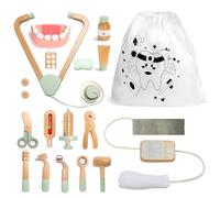 Wooden Doctor Kit Toy Set for Kids - Pretend Play Dentist Set with Stethoscope, Syringe, Scissors, Medicine & Teeth Model, Role Play Medical Toy for Boys & Girls Age 3+