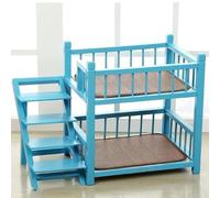 Wooden Dog Bunk Bed with Stairs for 2 Pets, Solid Pine Double Layer Raised Dog Bed, Heavy Duty Multi-Level Pet Furniture for Sleeping and Napping, Easy Assembly(Blue,S)