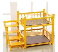 Wooden Dog Bunk Bed with Stairs for 2 Pets, Solid Pine Double Layer Raised Dog Bed, Heavy Duty Multi-Level Pet Furniture for Sleeping and Napping, Easy Assembly(Yellow,Large)