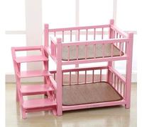 Wooden Dog Bunk Bed with Stairs for 2 Pets, Solid Pine Double Layer Raised Dog Bed, Heavy Duty Multi-Level Pet Furniture for Sleeping and Napping, Easy Assembly(Pink,Medium)