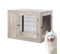 Wooden Dog Cage End Table - Chew-Resistant Modern Kennel for Large Dogs Up to 150 lb, Indoor Pet House & Decorative Furniture