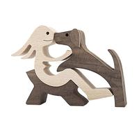 Wooden Dog Cat Family Statue Handmade Wood Decoration Cute Puppy Kitty and People Sculpture Ornament Collectible Figurine Craft Arts for Home Living Room Women (B, One Size)