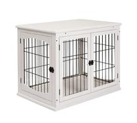 Wooden Dog Crate End Table Pet Puppy Cage with Metal Wire for Small White