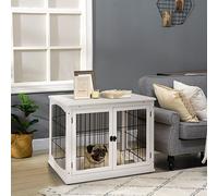 Indoor Dog Cage End Table with Metal Wire MDF White