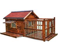 Wooden Dog House Furniture Style, Waterproof Outdoor Indoor Shelter, Easy Clean Large Cage with Fence