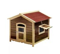 Wooden Dog House Pet Kennel with Covered Porch - Weatherproof Outdoor Dog Crate for Small to Medium Pets - Solid Wood Construction
