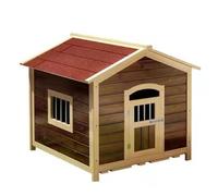 Wooden Dog House Pet Kennel with Covered Porch - Weatherproof Outdoor Dog Crate for Small to Medium Pets - Solid Wood Construction