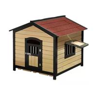 Wooden Dog House Pet Kennel with Covered Porch - Weatherproof Outdoor Dog Crate for Small to Medium Pets - Solid Wood Construction