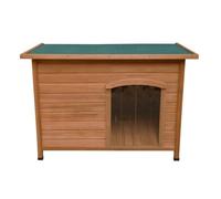 Wooden Dog Kennel Large Pet House Shelter Animal Hut 80 H x 116 W x 79cm D Outdoor Indoor Hinged Open Top 5cm Raised Base Removable Floor Door Flaps Weatherproof Fir Wood Easy Clean Slanted Roof