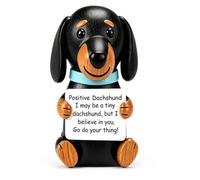Wooden Dog Ornaments, 2D Flat Wooden Dachshund Figurine, Solid Wood Home Decor Ornament with Positive Cards, Natural Wood Color Room Decor for Desk Bookshelf Living Room, Gift for Dachshund Lovers