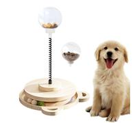 Wooden Dog Treat Puzzle - Slow Feeding Turntable Ball, Spring Pole Dispenser Toy, Interactive Training Feeder | Fun Pet Puzzle Ball For Home Play Puppy Kitten Large Breed Enrichment