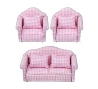 Wooden Doll House Furniture Love Seat And Single Sofa Set With Detachable Pillow For 1/12 Scale Doll House Displaying Sofa With Pillow