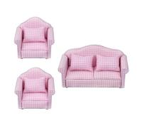 Wooden Doll House Furniture Love Seat And Single Sofa Set With Detachable Pillow For 1/12 Scale Doll House Displaying Accessories