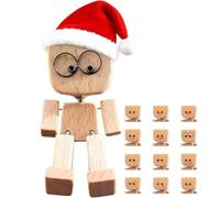 Wooden Doll With Shaky Feet - 8x4cm Decorative Interior With Santa Hat | Car Desk Figure With Magnetic Expressions, Console, Road Trip, Home, Salt
