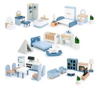 Wooden Dollhouse Furniture Set, 32 Pcs Doll House Accessories and Furniture, Miniature Furniture Including 5 Room Kits, Pretend Play Toy Gift for Boys Girls Toddler 3+