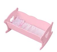 Wooden Doll's Cradle & Cot - Rocking Bed Accessory for Kids, Fits Up to 20'' Dolls (Pink)