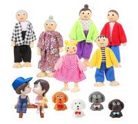 Wooden Dolls House People - 8-Piece Family with 4 Dogs, Doll House Accessories for Kids, Lovely Playset with Grandparents, Parents, Children, and Puppies