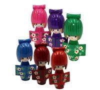 Wooden Dolls - Japanese Wooden Kimono Dolls | 6 Traditional Standing Figures Collectable Ornament for Desk Shelf Bedside Table Dining Room Dorm