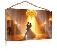 Wooden Door Sign A Couple Dances Under A Grand Chandelier In An Opulent Ballroom Wooded Sign Funny Bathroom Art Kitchen Decorations Wall(15X28CM)