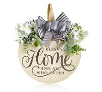 Wooden Door Sign, New Home Gifts House Sign, Welcome Porch Wall Sign With Bow-knot Wreath, Outdoor Entrance Floral Round Wood Wall Decor House warming Gift