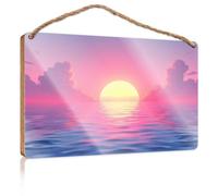 Wooden Door Sign Sunset Over The Ocean With Birds Flying Wooden Sign Family Wall Decor Porch Funny Signs(15X28CM)