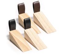 Wooden Door Stop Wedges Indoors 4PCS Wood Door Wedge Stops Wooden Doorstops Wedge with Leather Clip for Indoors Home 2 Colors