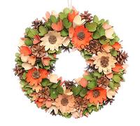 Wooden Door Wreath Orange & Green Decorative Spring Front Door Wreath Indoor Outdoor Decoration 14" (BM34)
