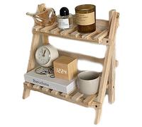 Wooden Double Layer Rack Desk Storage Organizer, Foldable 2-tier Ladder Shelves, Durable Shelf Flower Pot Seasoning Racks, Sundries Shelf, Home Decor Ladder
