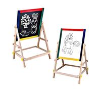 Wooden Double Sided Art Easel for Kids Adjustable Painting Chalkboard Set with Markers Eraser Sponge and Tray Perfect for Boys and Girls
