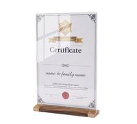 Wooden Double Sided Picture Frame - A4 A5 A6 Certificate Display Stand | Walnut Acrylic Clear Desktop Frame | Two-Sided Photo Holder For Awards, Documents, Posters, Office Or Home Decoration