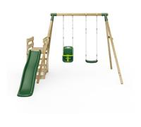 Rebo Wooden Swing Set Plus Deck & Slide - Luna Green