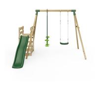 Rebo® Wooden Swing Set Plus Deck and Slide - Star Green | OutdoorToys, Kids' Outdoor Wooden Play Equipment for Gardens, Frame and Accessories Included, Weather Resistant