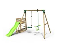 Wooden Double Swing Set with Glider and Slide - Star Green Rebo Green One Size